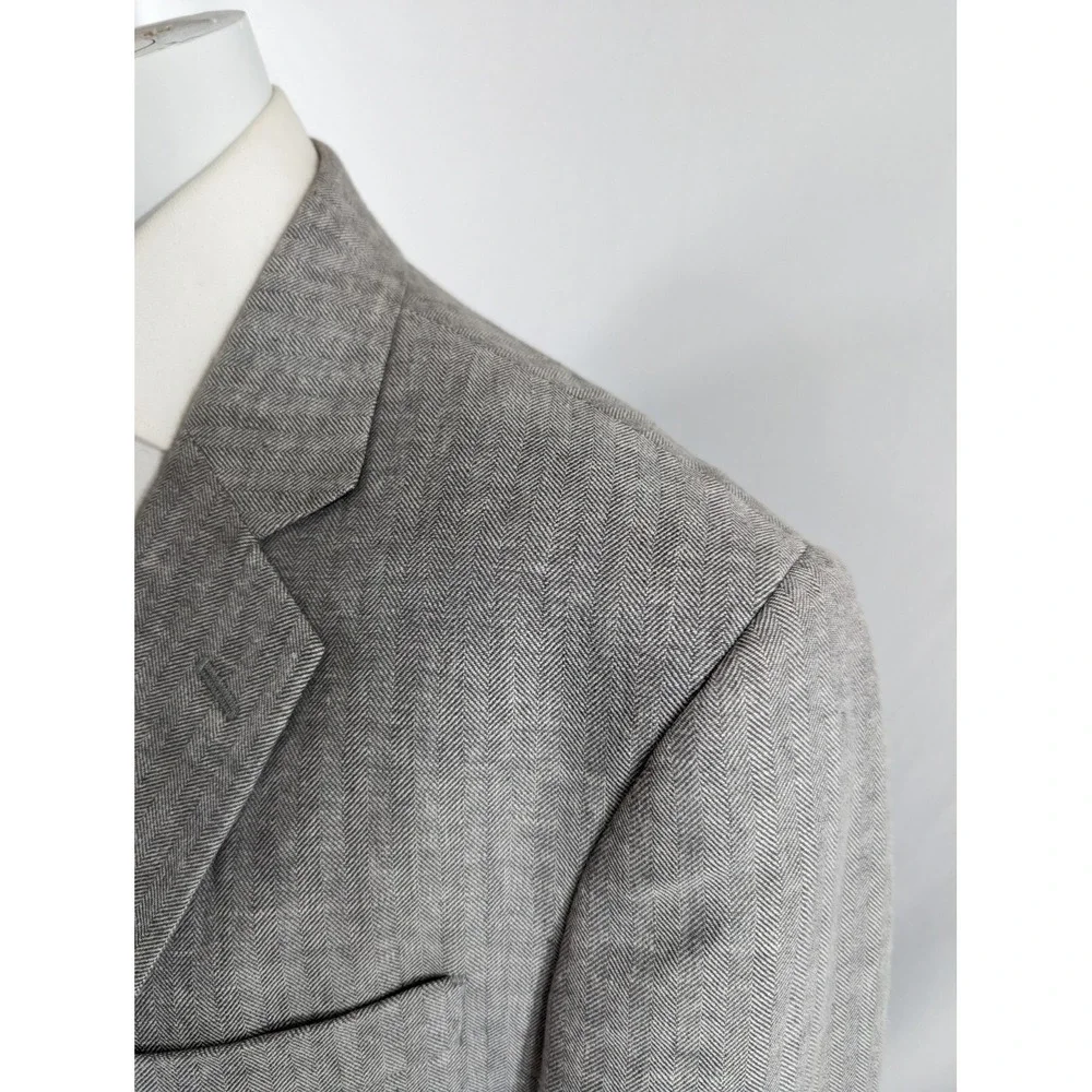 Stafford‎ Mens Gray HERRINGBONE Cotton Linen Sport Coat Blazer Jacket SIZE 46R
